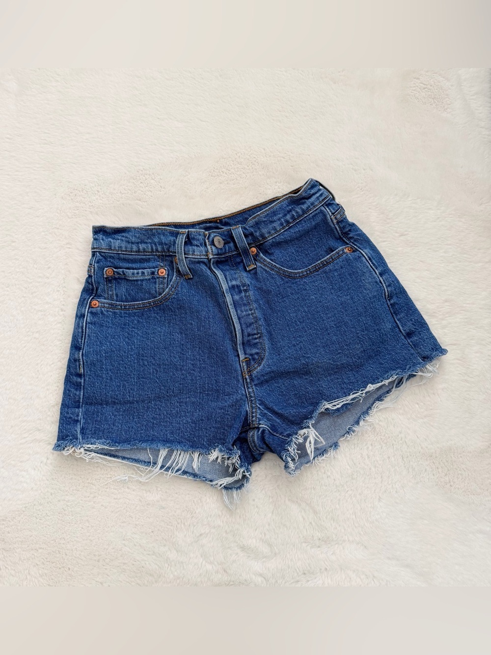 Levi's Dark Blue Frayed Hem Denim Shorts - Picture 8 of 8